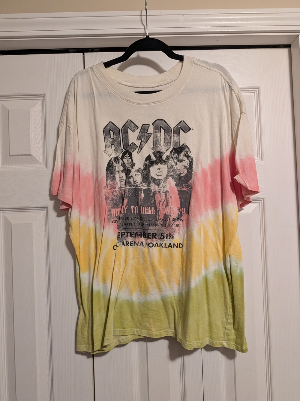 AC/DC Womens Tie-Dye Tee in Pink, Yellow & Green Ombre